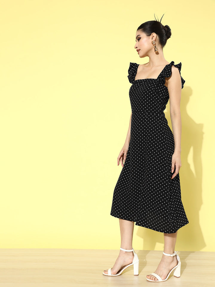 plusS Women Black Printed A-Line Dress