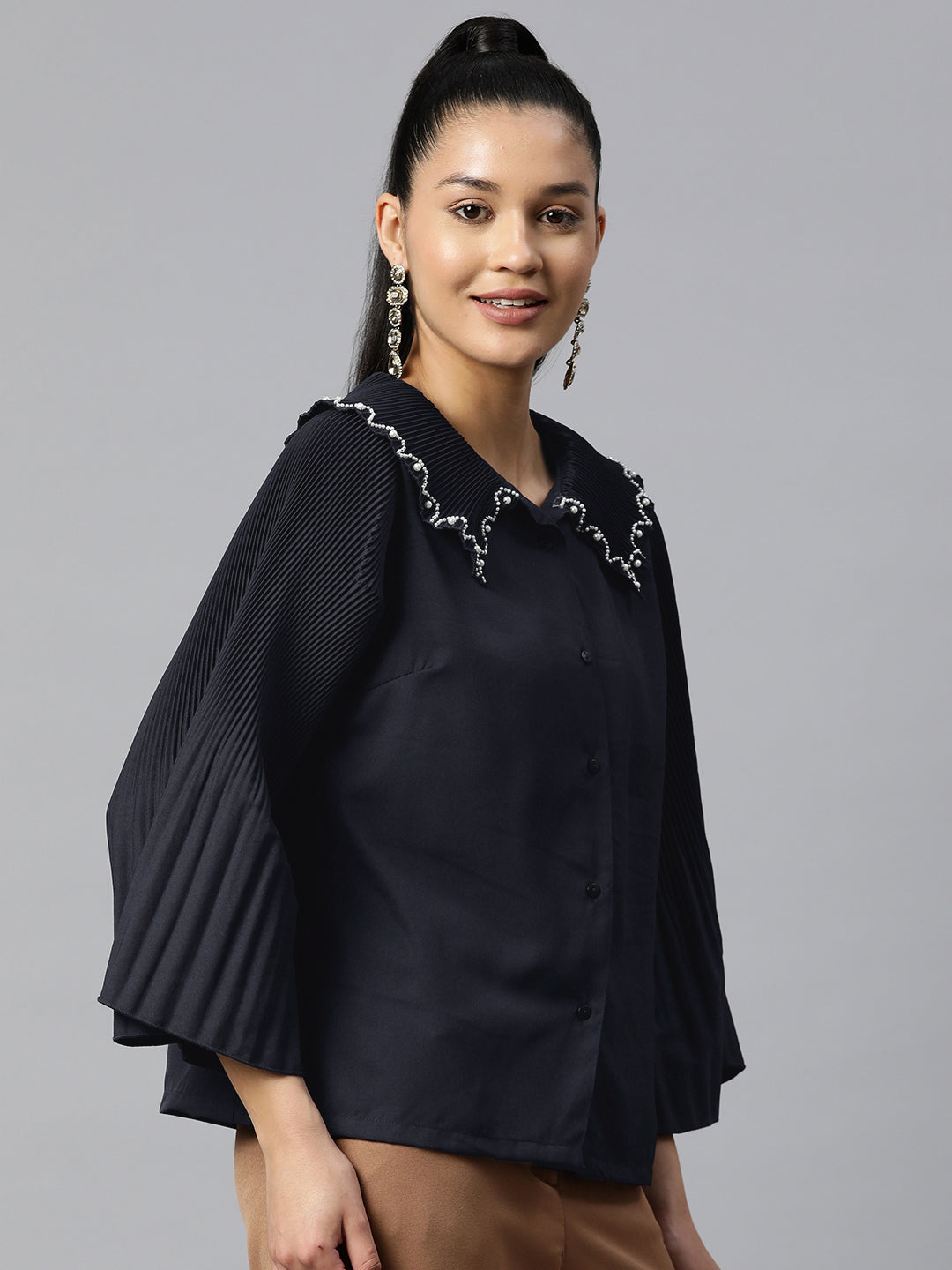 plusS Navy Blue Shirt Style Top