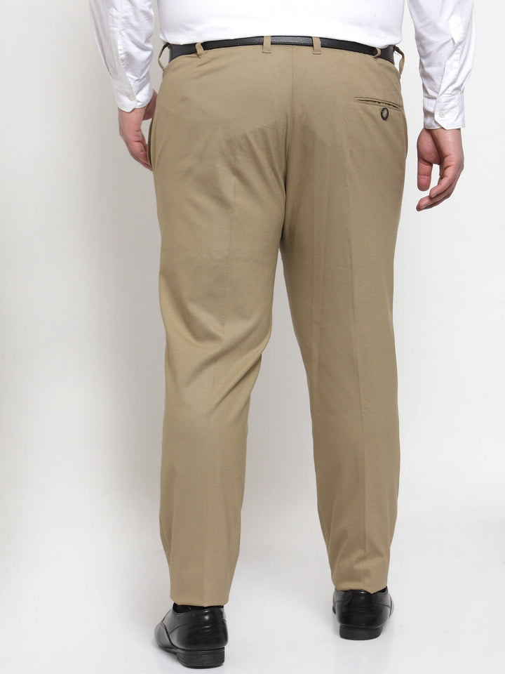 Men Beige Regular Fit Solid Plus Size Formal Trousers