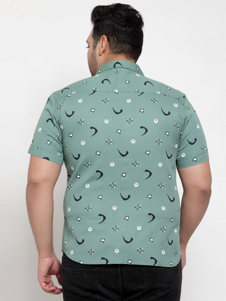 plusS Men Sea Green Regular Fit Printed Casual Shirt