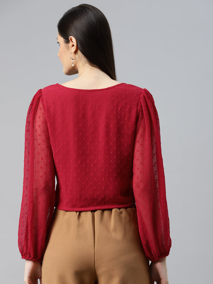 plusS Red Shirt Style Crop Top