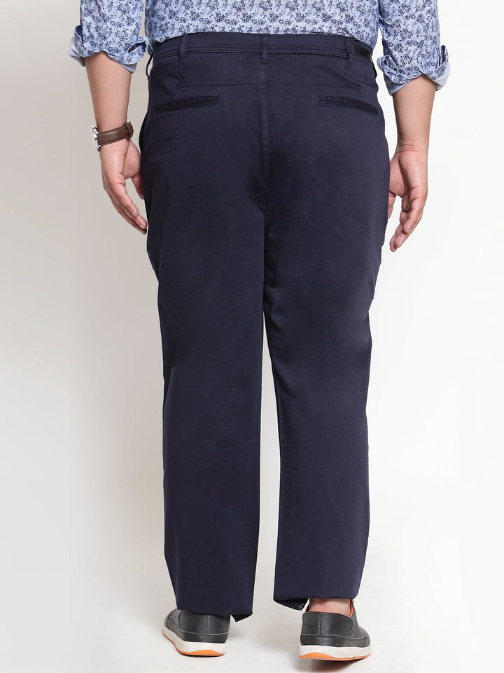 plusS Men Navy Blue Chinos Trousers