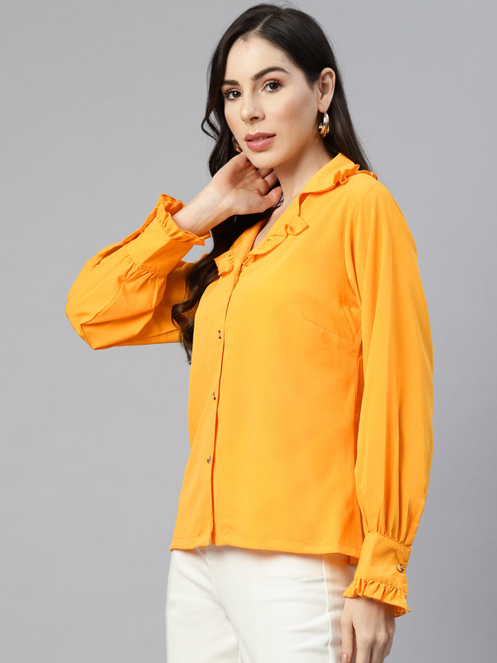 plusS Women Yellow Regular Fit Casual Shirt