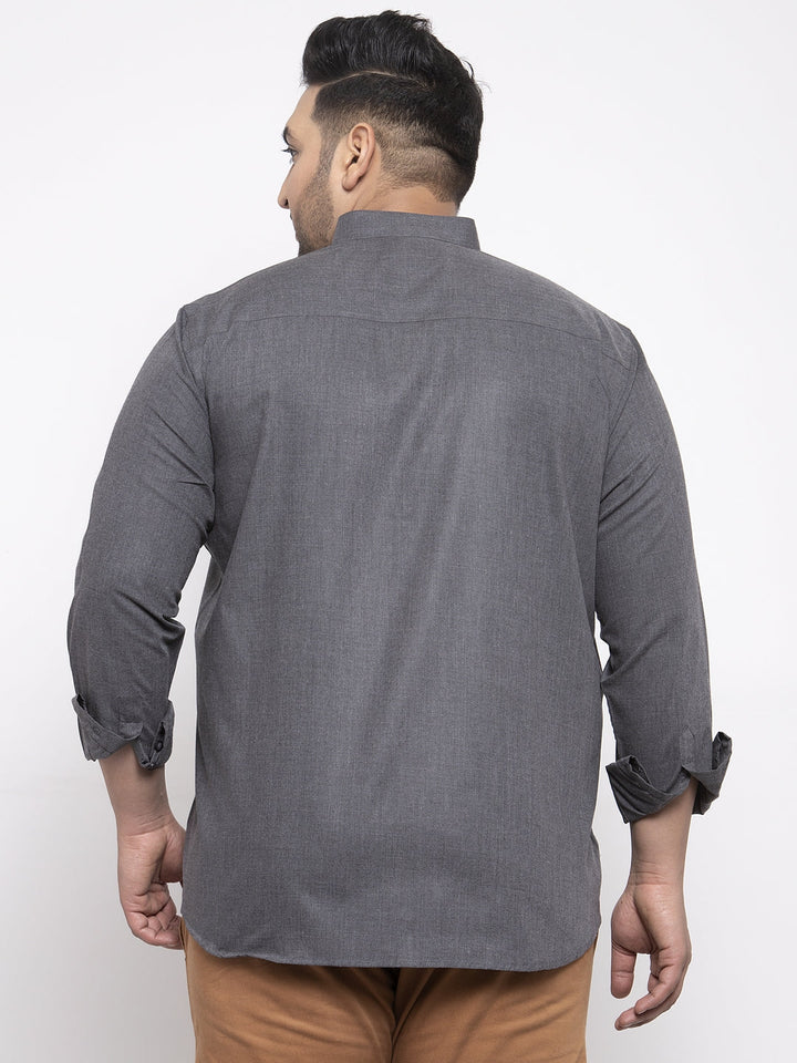 Men Grey Regular Fit Solid Casual Shirt