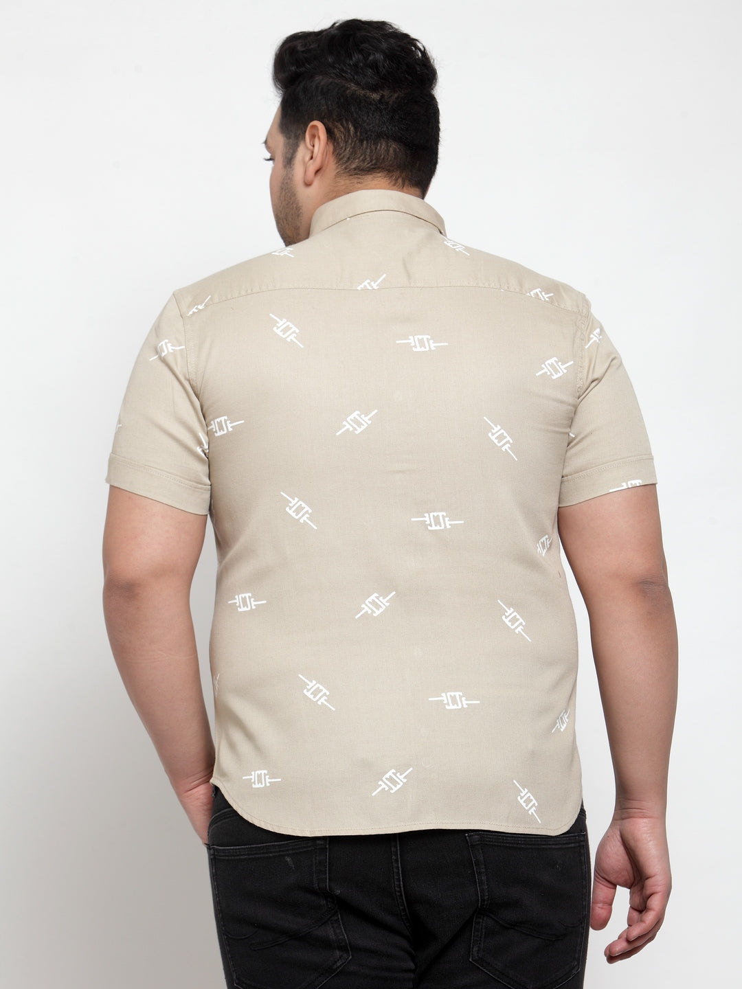 plusS Men Plus Size Beige Printed Casual Shirt