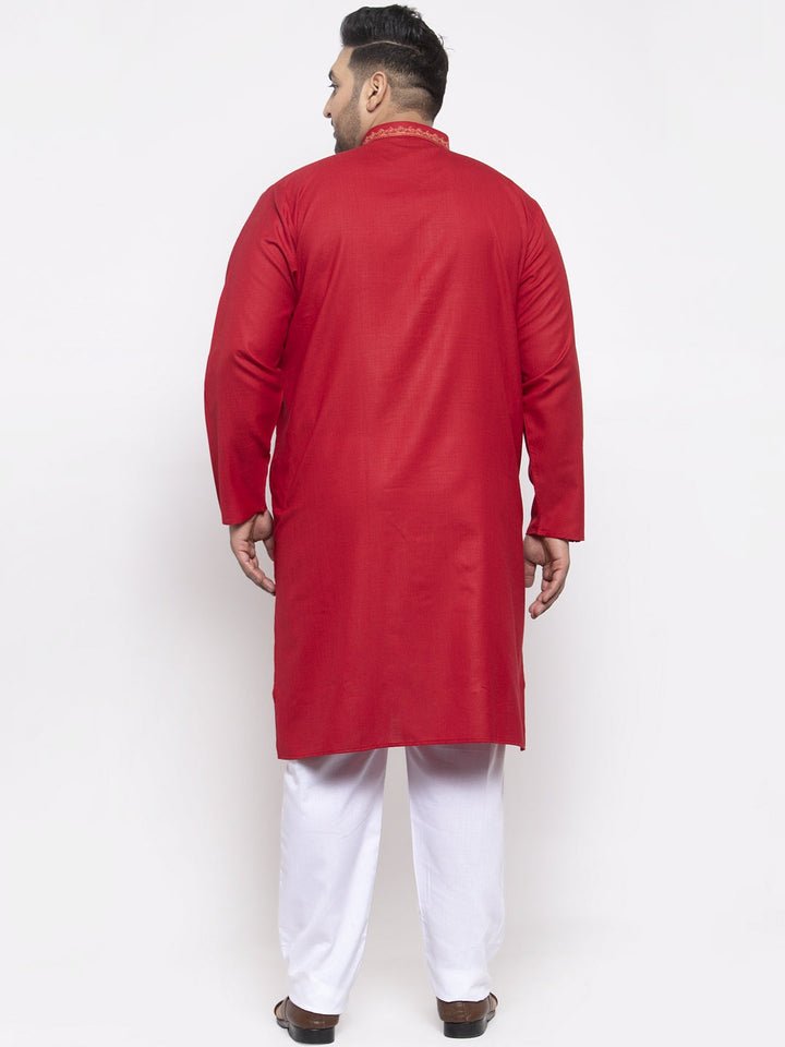 plusS Men Red Solid Kurta with Pyjamas