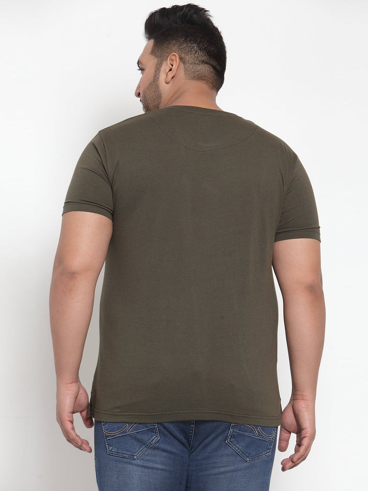 Men Olive Green Printed Round Neck Pure Cotton T-shirt