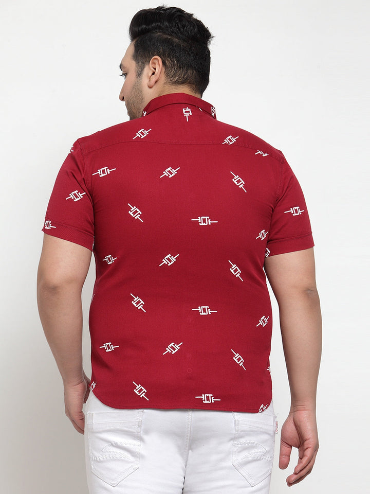 Men Maroon Regular Fit Printed Cotton Casual Shirt