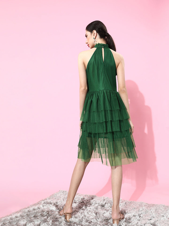 plusS Women Gorgeous Green Solid Tiered Dress