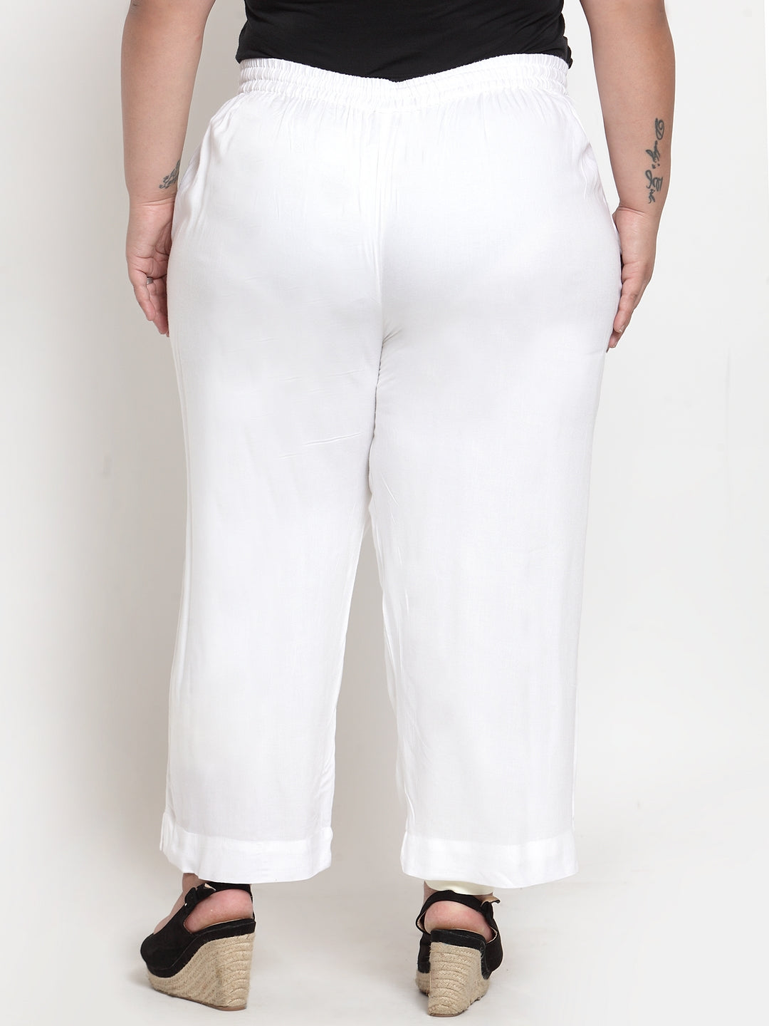 plusS Women White Solid Straight Palazzos