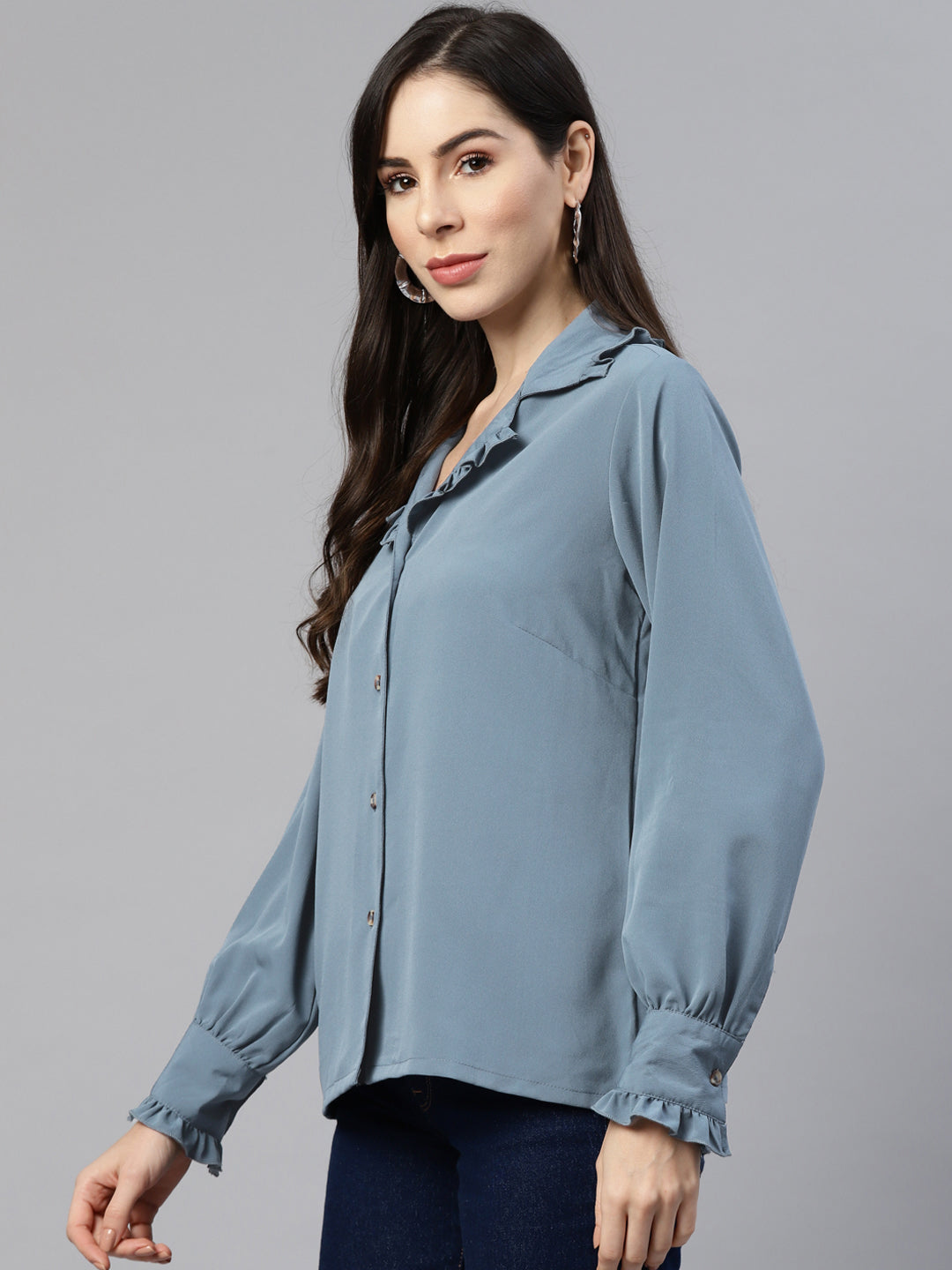 plusS Women Blue Regular Fit Casual Shirt