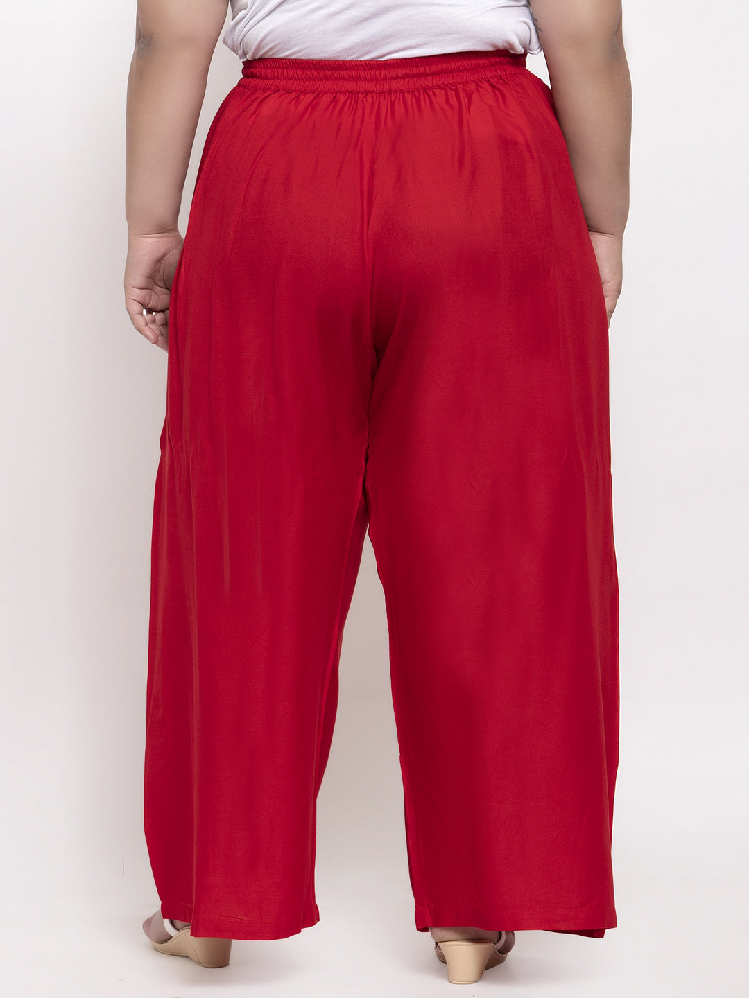 Women Red Solid Flared Palazzos