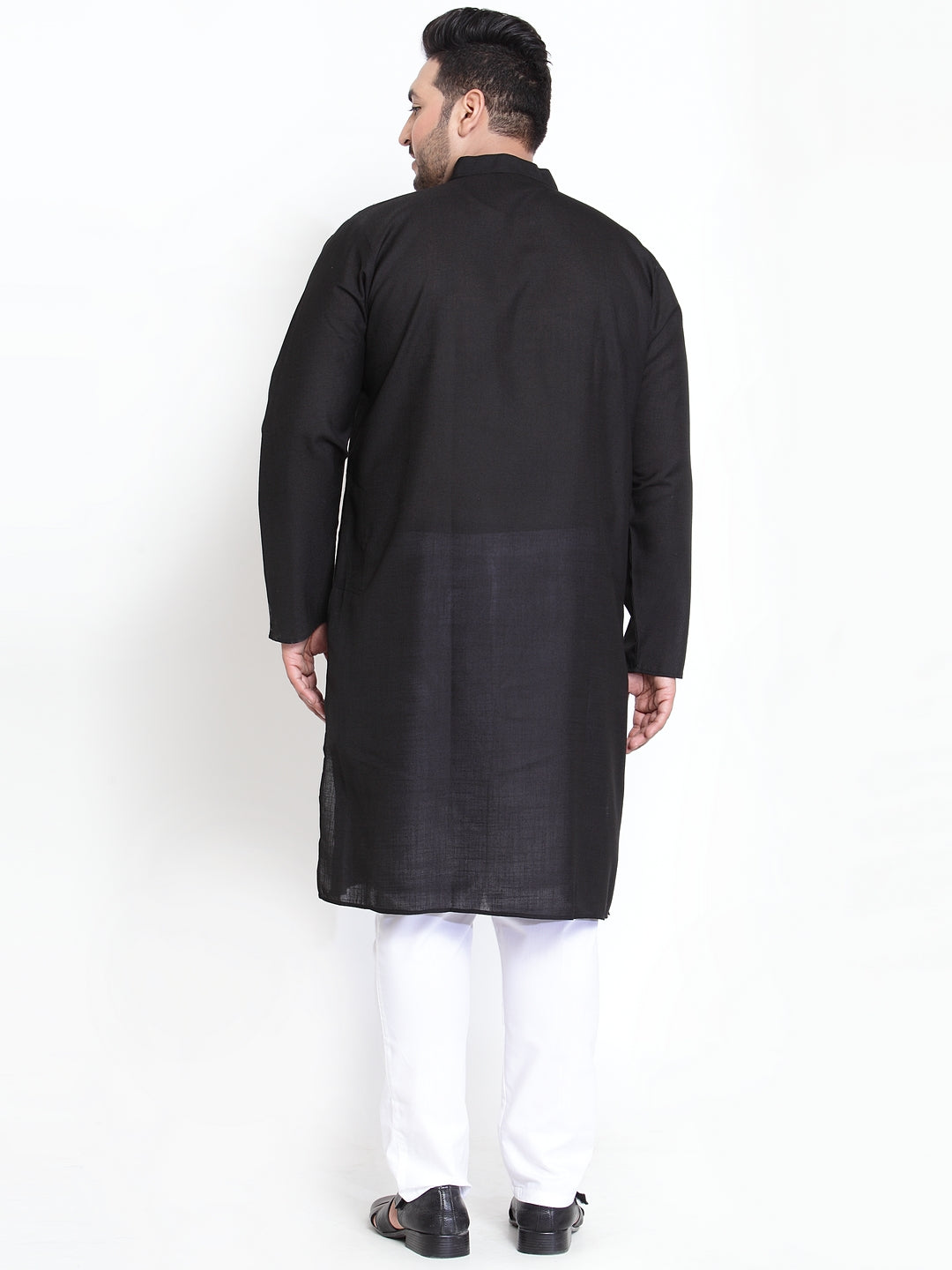 plusS Men Black  White Solid Kurta with Pyjamas