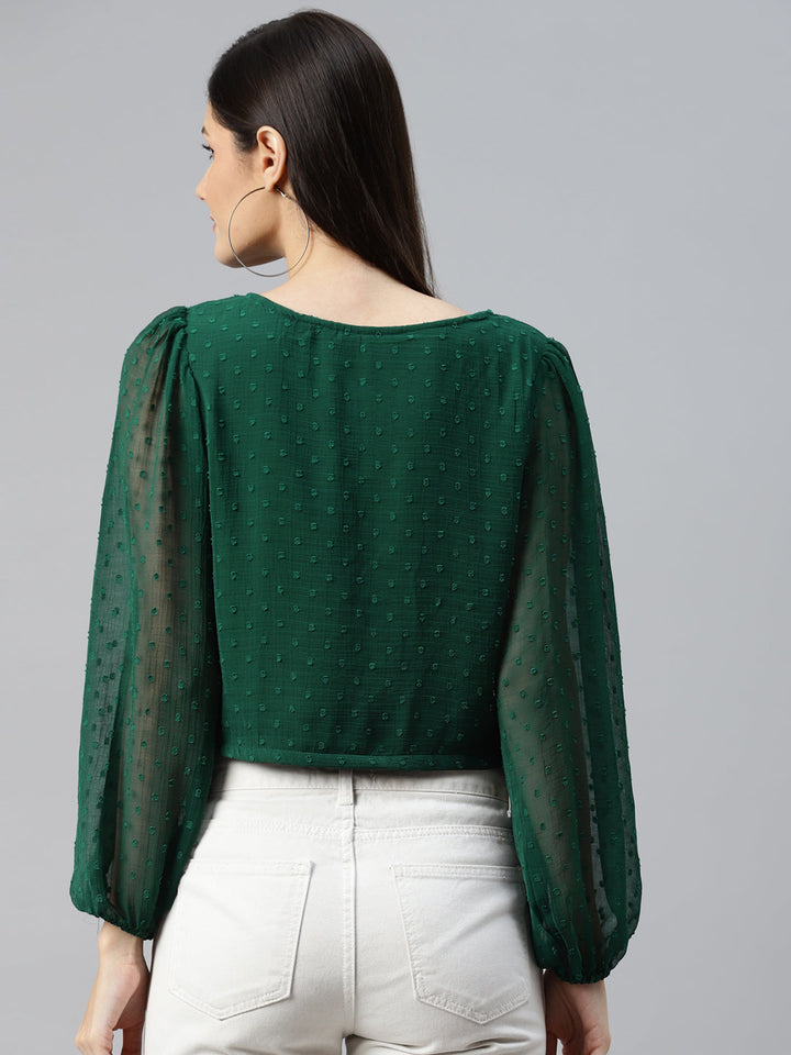 plusS Green Shirt Style Crop Top