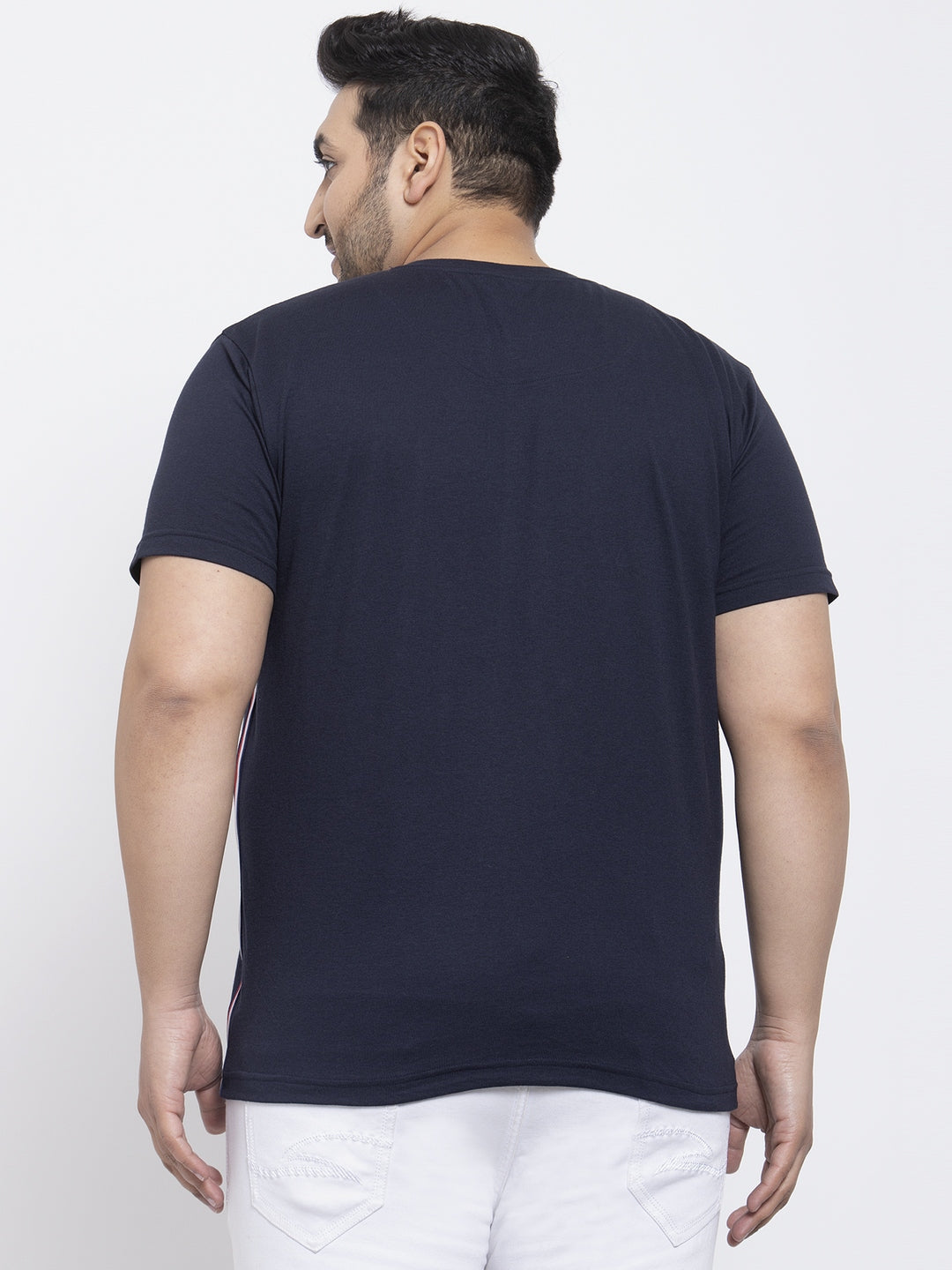 Men Navy Blue Printed Round Neck Pure Cotton T-shirt