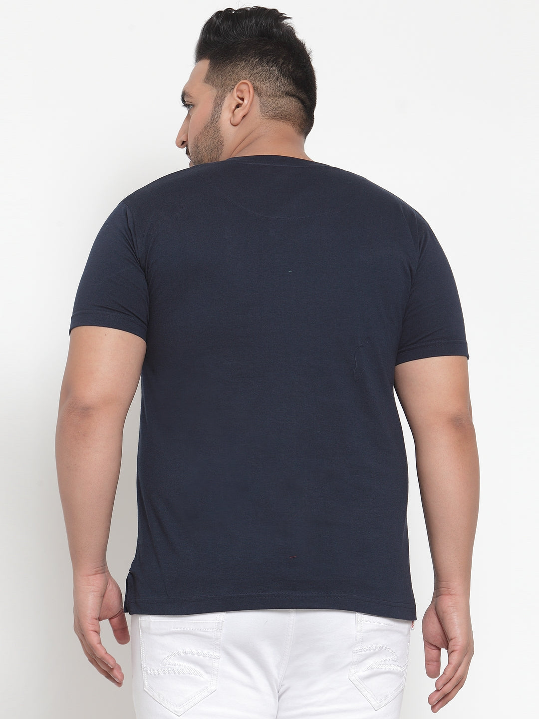 Men Navy Blue Printed Round Neck Pure Cotton T-shirt