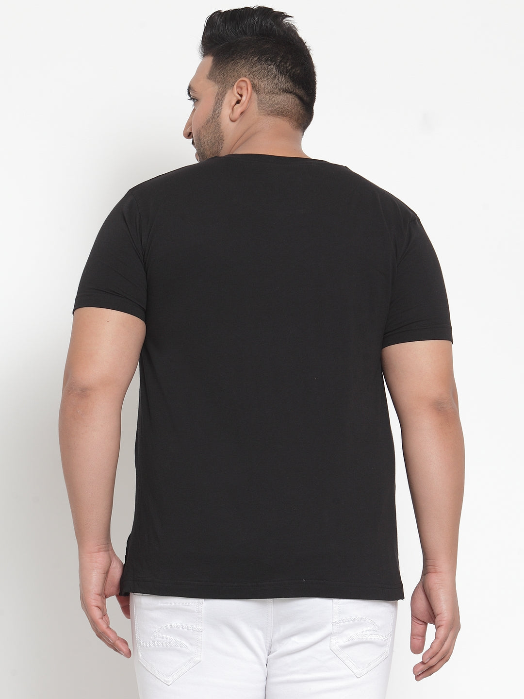 Men Plus Size Black Printed Cotton T-shirt