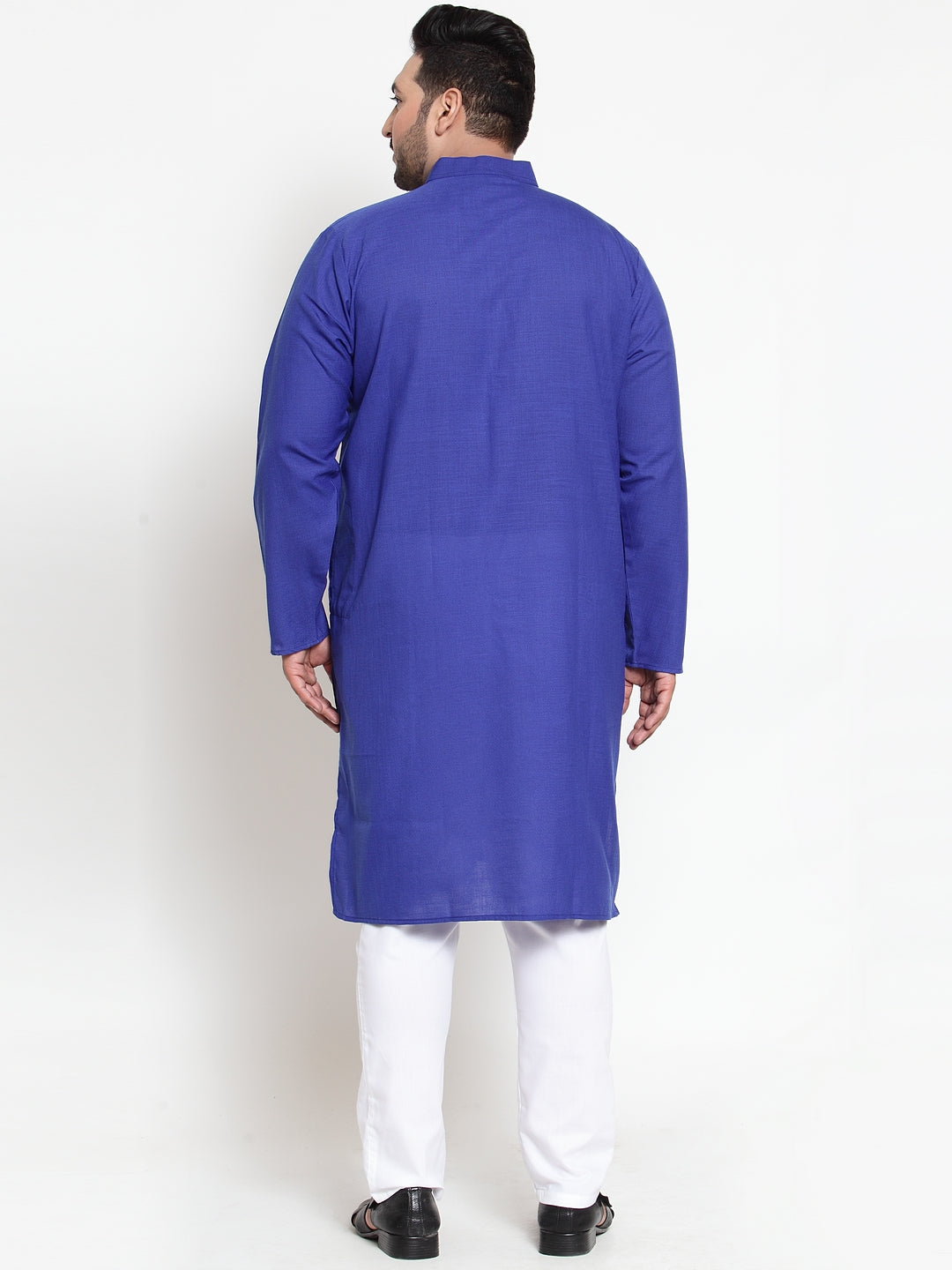 plusS Men Blue  White Solid Kurta with Pyjamas