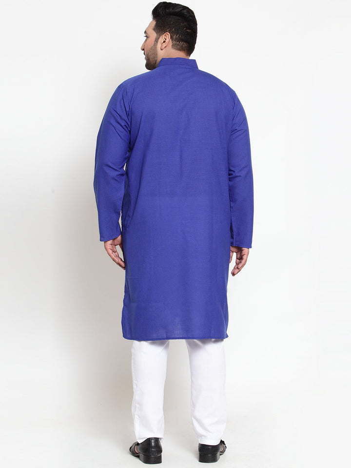 plusS Men Blue  White Solid Kurta with Pyjamas