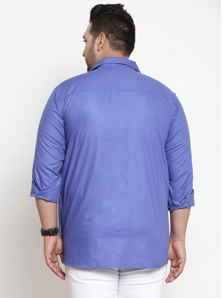 Men Blue Regular Fit Solid Casual Shirt