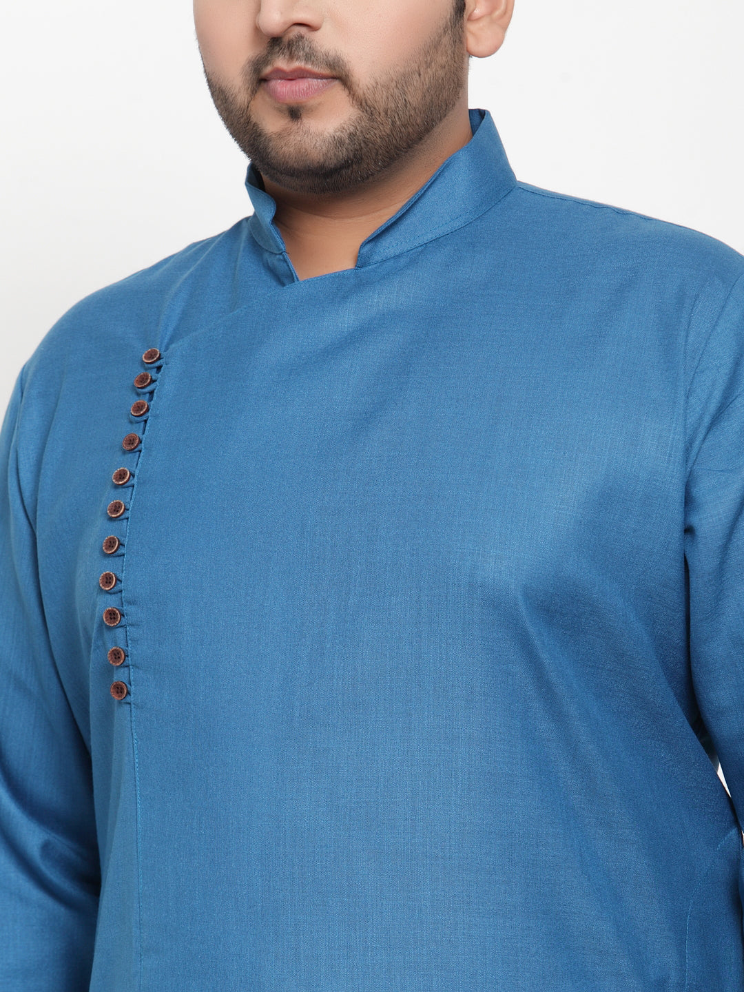 Men Blue & White Solid Kurta with Pyjamas