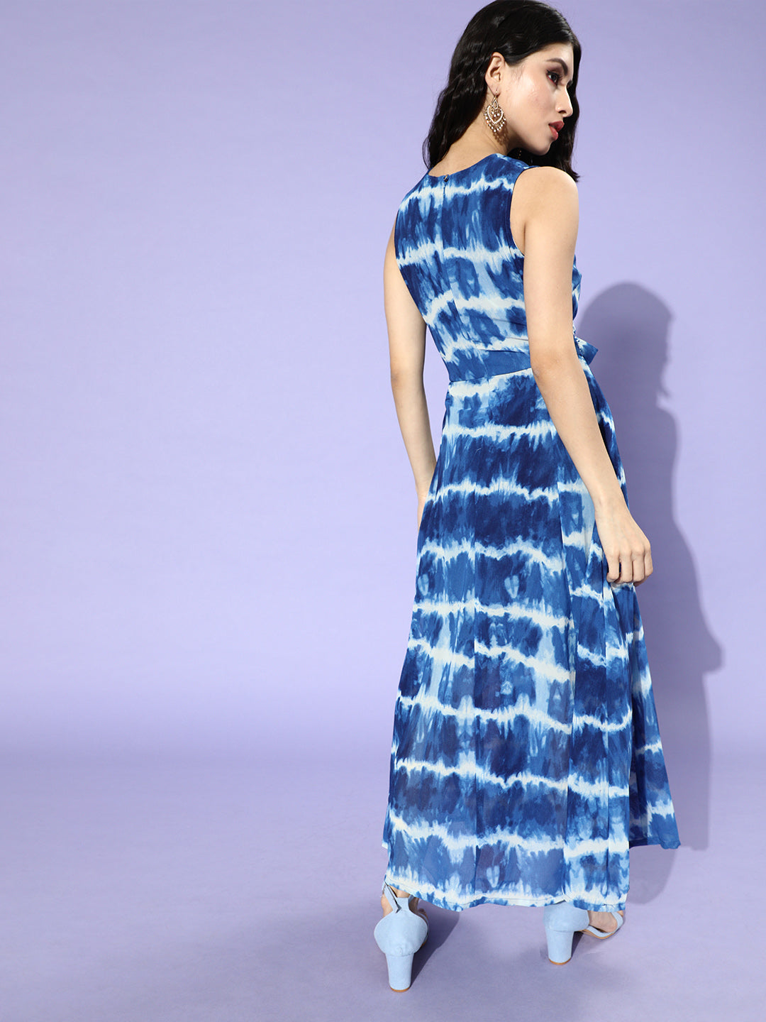 plusS Women Blue Floral Tie and Dye Dress