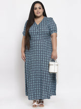 plusS Women Blue  Off-White Printed Maxi Dress