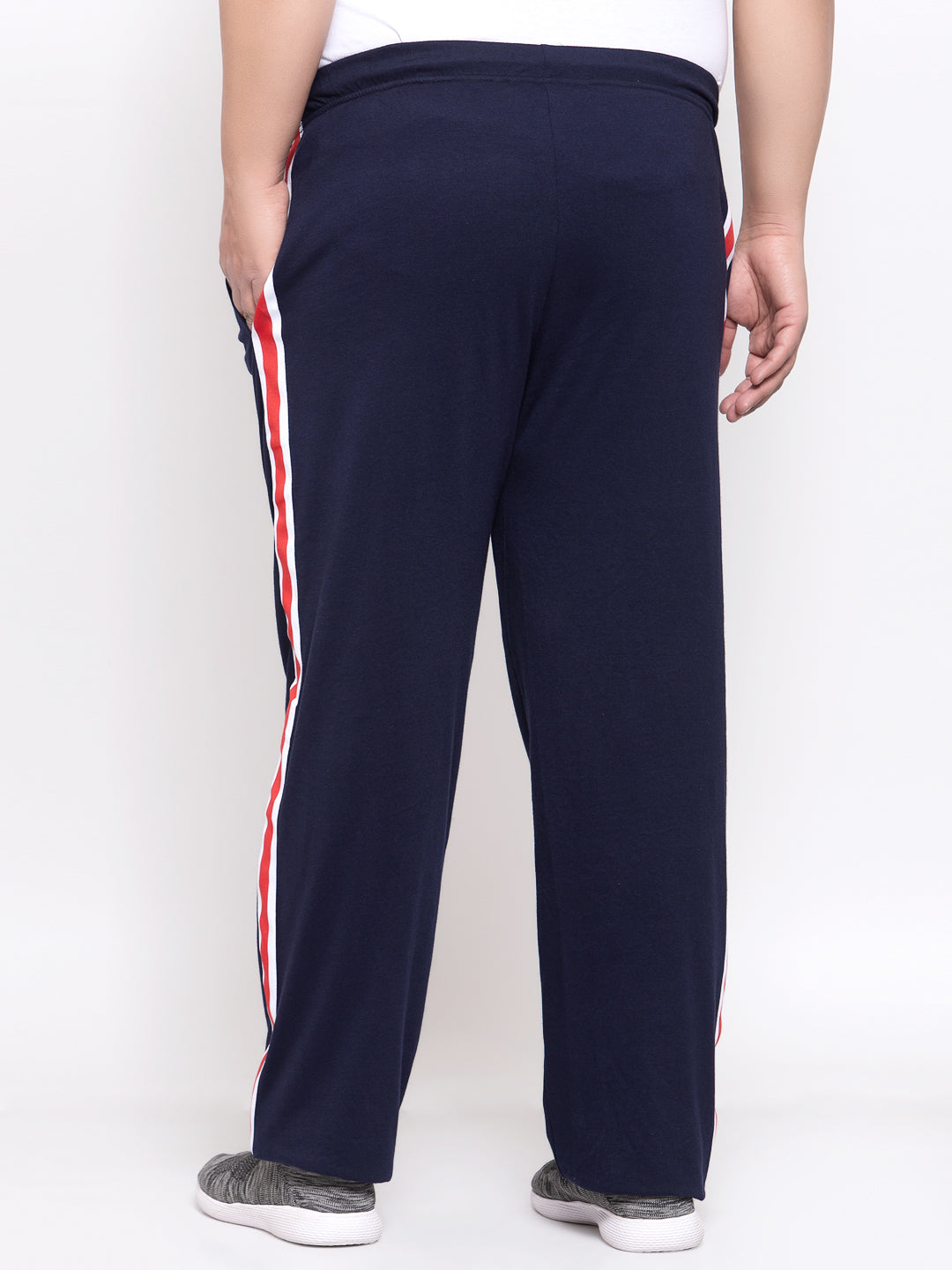 Men Navy Blue & Red Solid Straight-Fit Track Pants