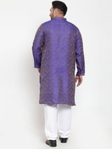 plusS Men Purple  White Self Design Kurta with Pyjamas