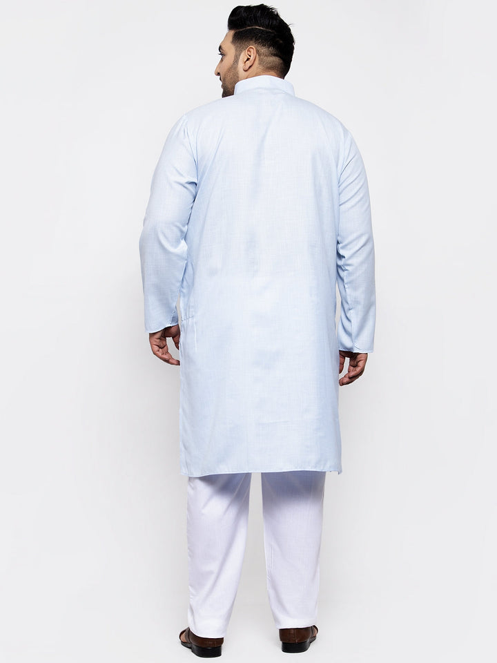 plusS Men Blue Solid Kurta with Pyjamas