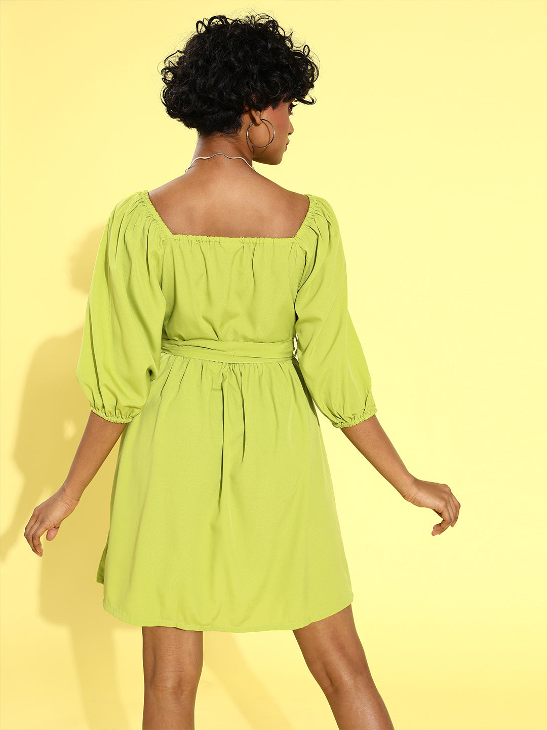 plusS Women Gorgeous Lime Green Solid Sweetheart Neck Dress