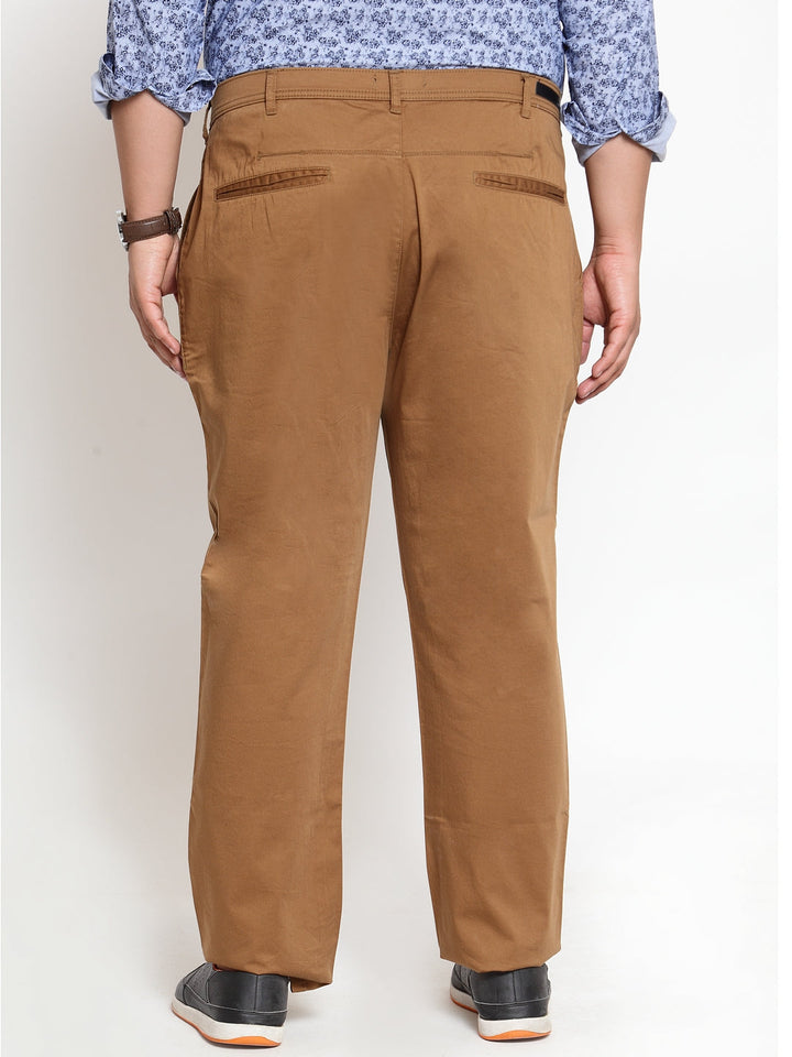 Khaki Men's cotton Trouser with back cut pocket