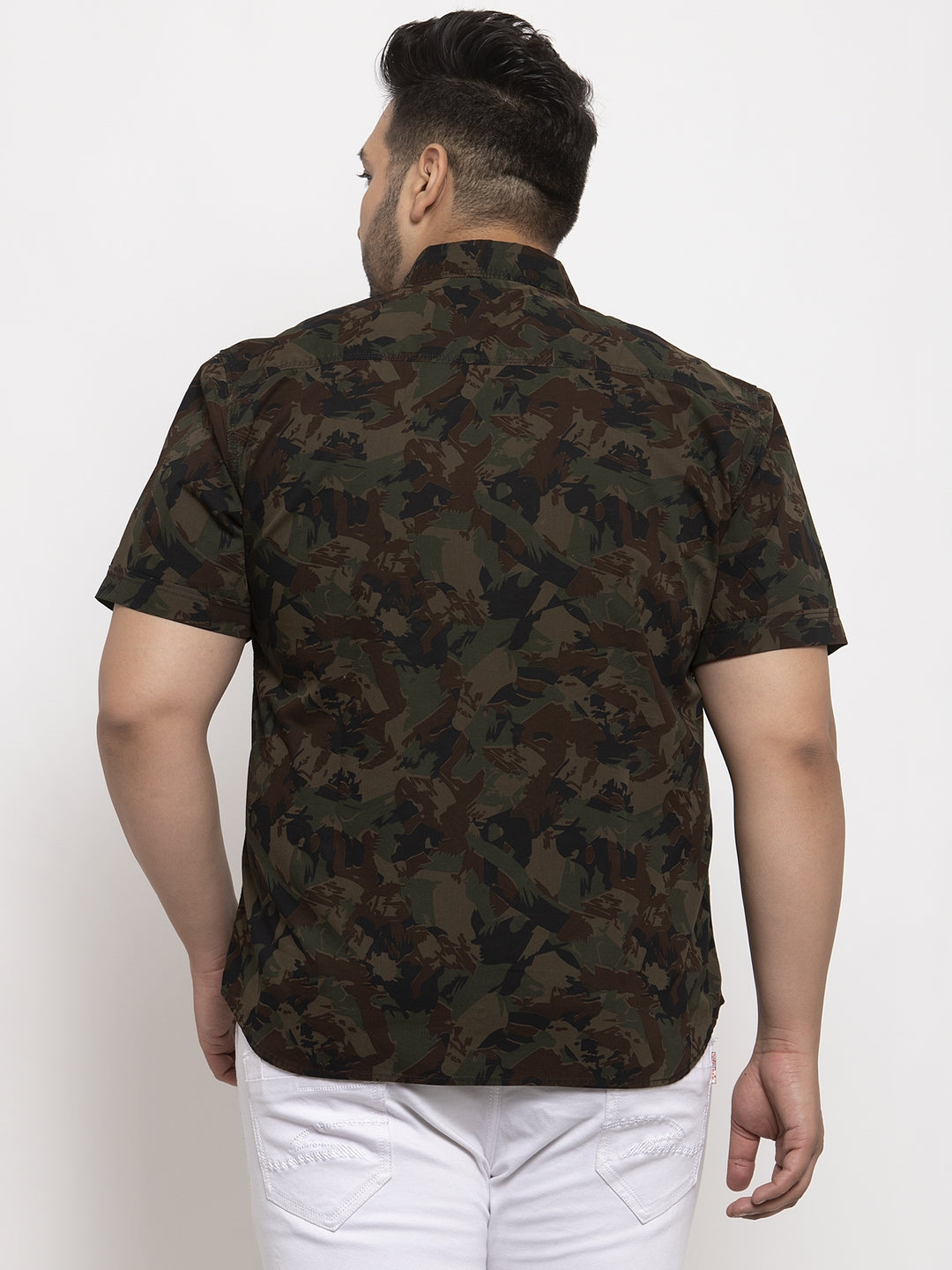 plusS Men Brown  Olive Green Camouflage Print Casual Shirt