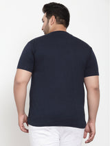 Men Navy Blue Printed Round Neck Pure Cotton T-shirt