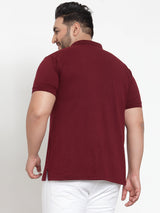 plusS Men Maroon Solid Polo Collar T-shirt