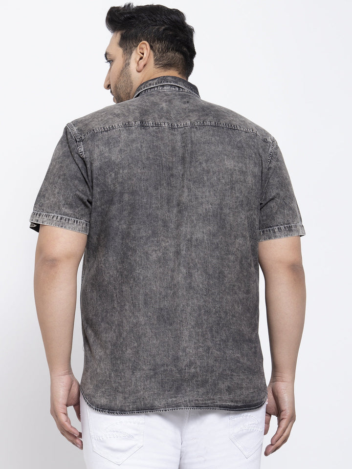 plusS Men Charcoal Grey Faded Casual Shirt