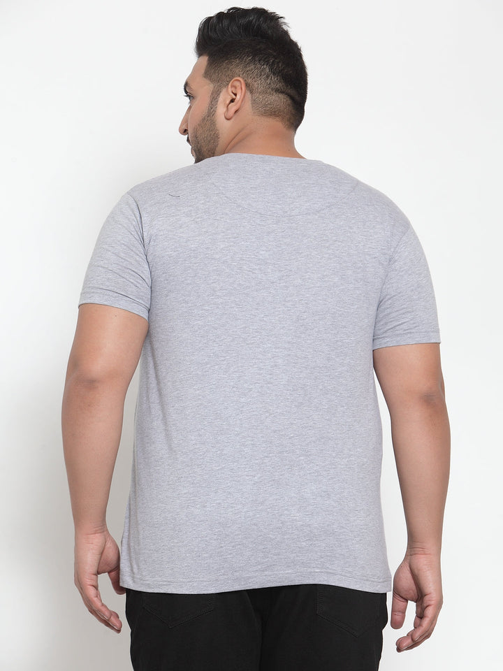 plusS Men Plus Size Grey  Black Graphic Printed T-shirt