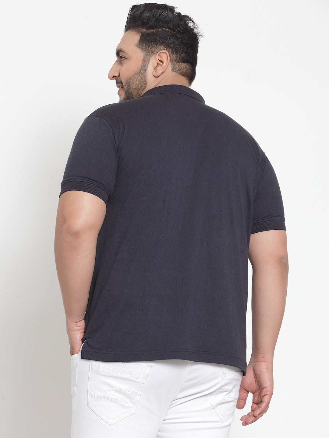 Men Navy Blue Solid Polo Collar Pure Cotton T-shirt