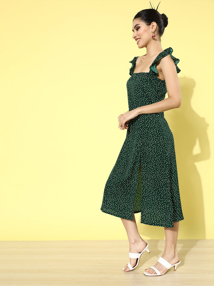 plusS Women Green Printed A-Line Dress