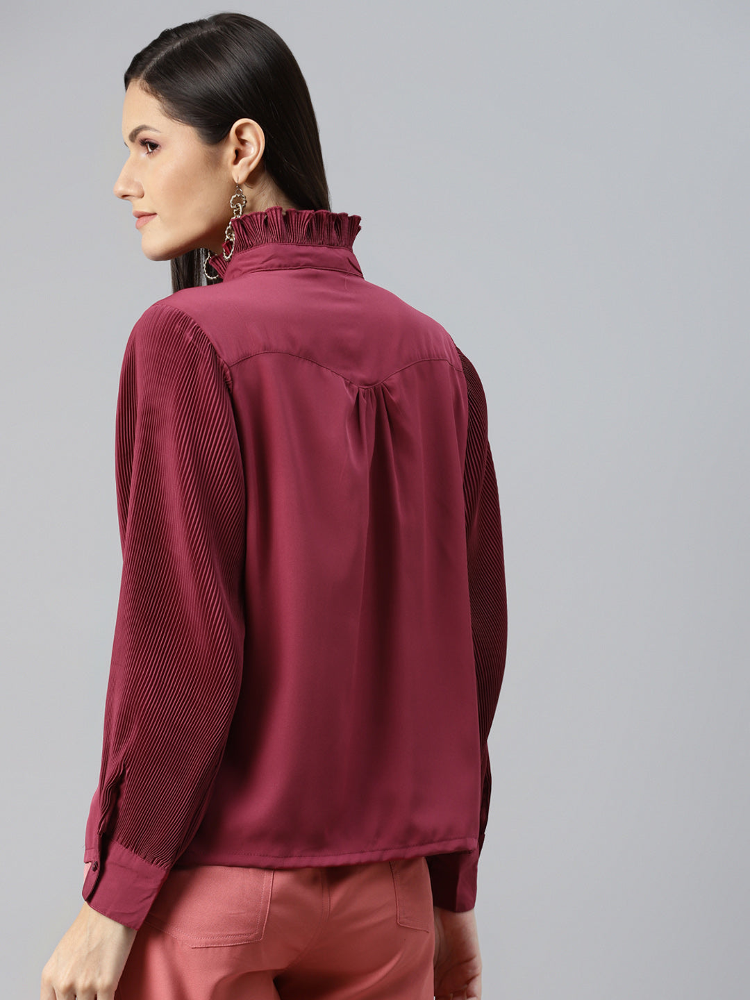 plusS Maroon Shirt Style Top