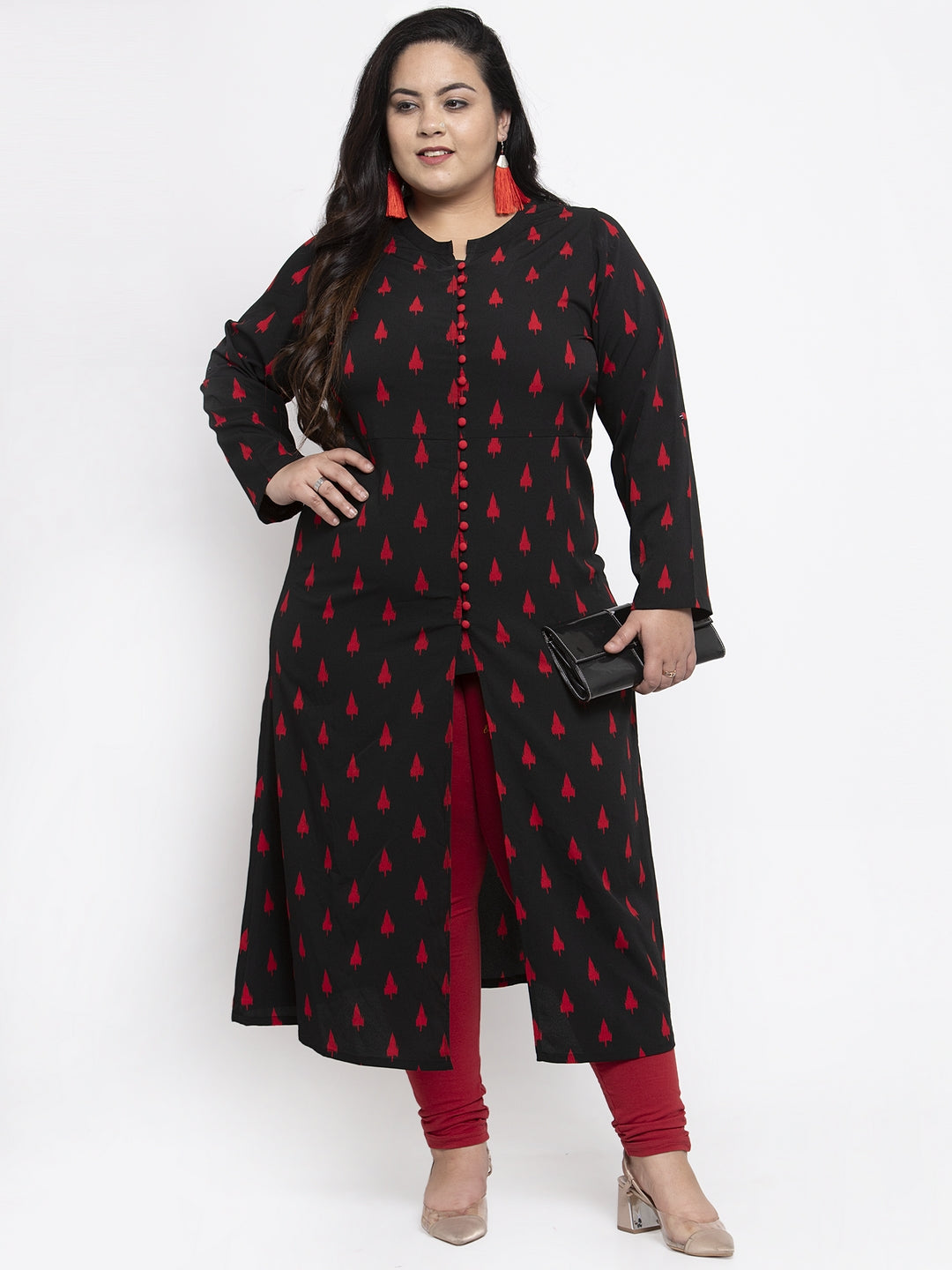 Women Black & Red Printed A-Line Kurta