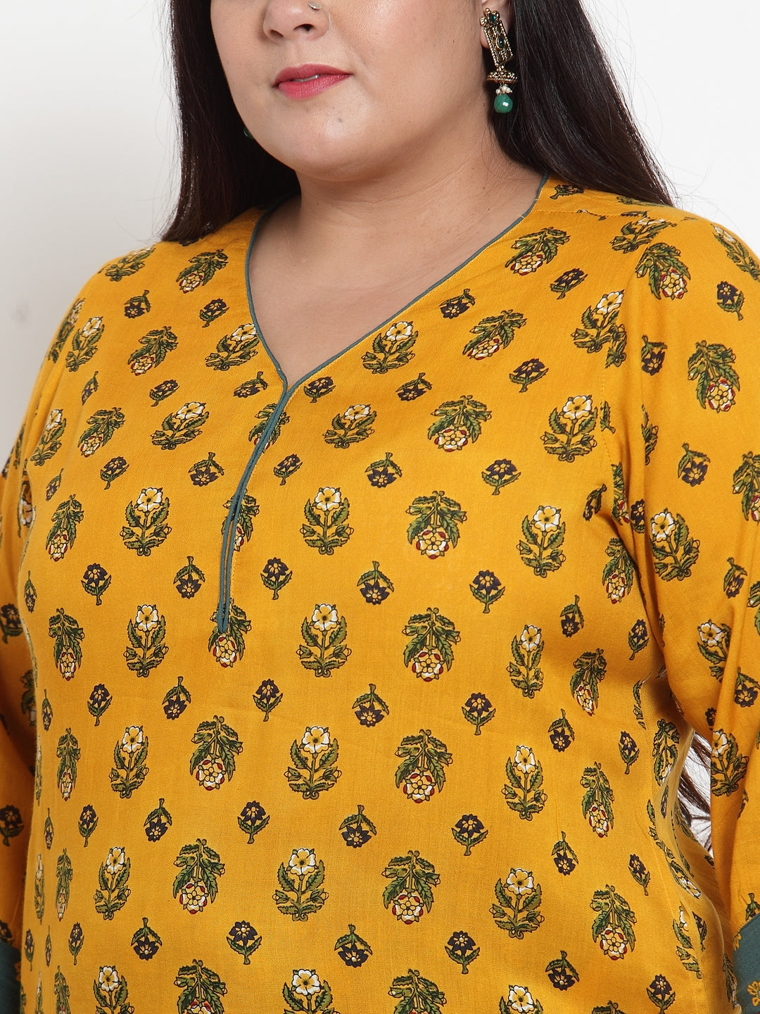 Women Yellow & Green Printed Kurta with Palazzos & Dupatta