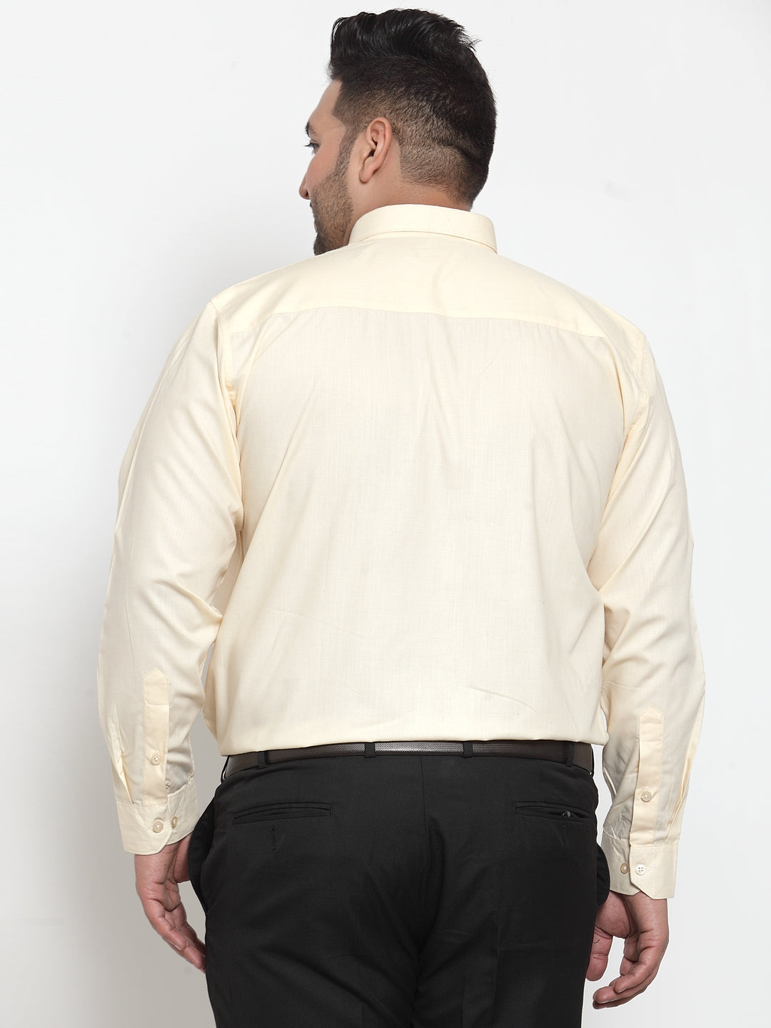 plusS Men Beige Comfort Regular Fit Solid Formal Shirt