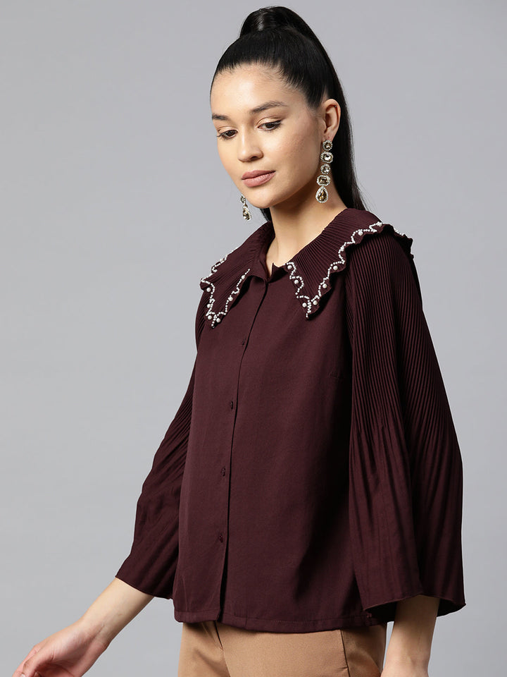 plusS Burgundy Shirt Style Top