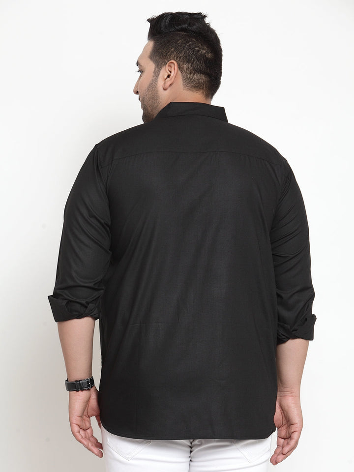 plusS Men Black Cotton Plus Size Casual Shirt