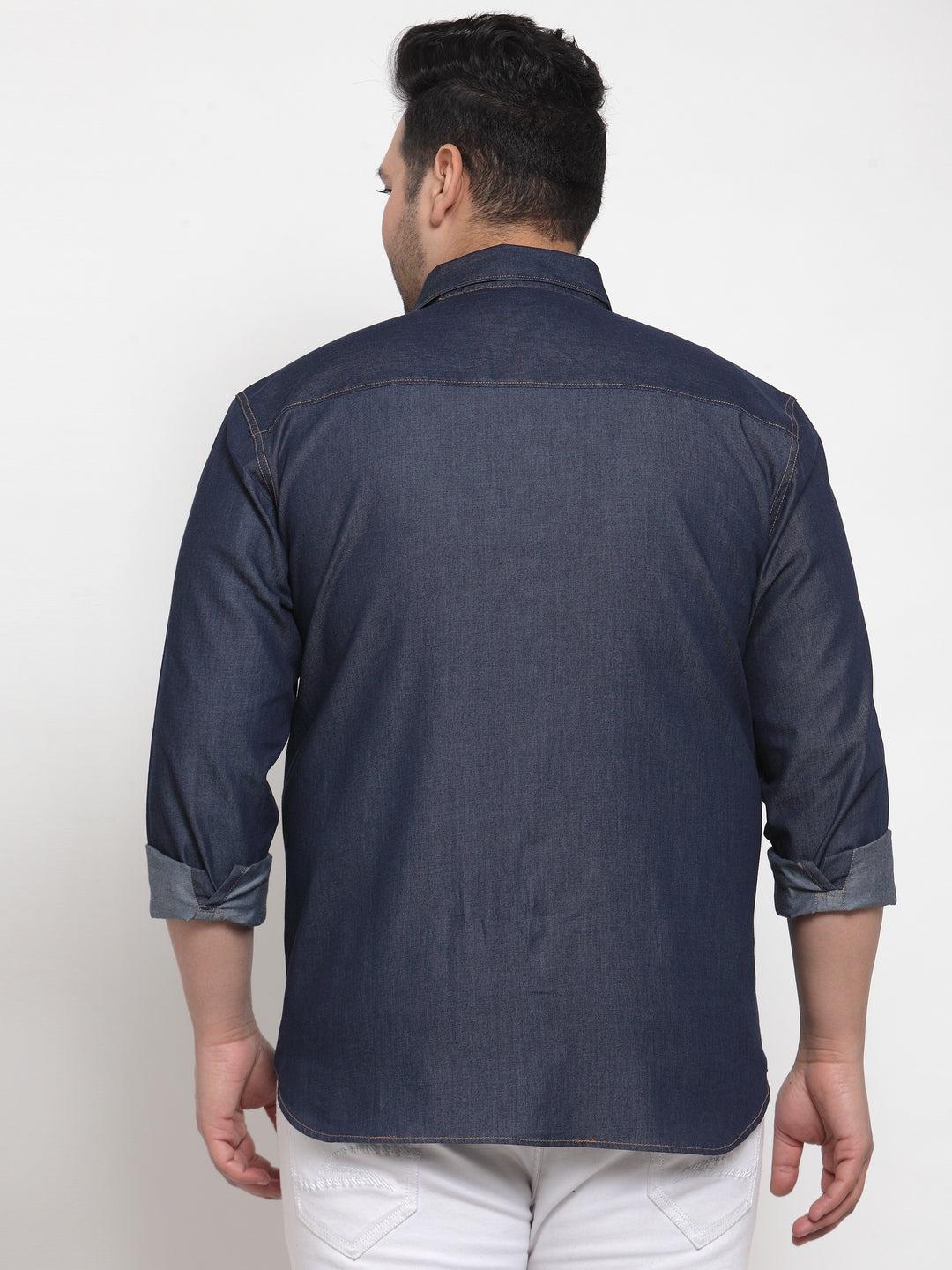 Men Blue Regular Fit Solid Casual Denim Shirt