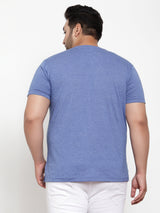Men Blue Printed Round Neck Pure Cotton T-shirt