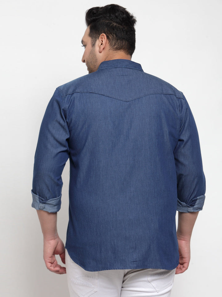 Men Blue Regular Fit Solid Casual Denim Shirt