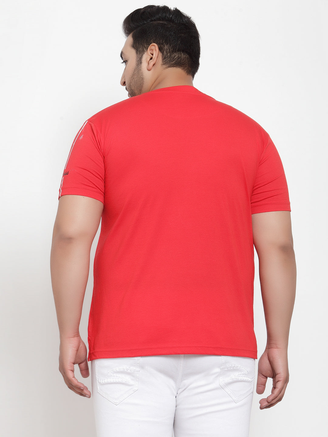 Men Red Printed Round Neck T-shirt