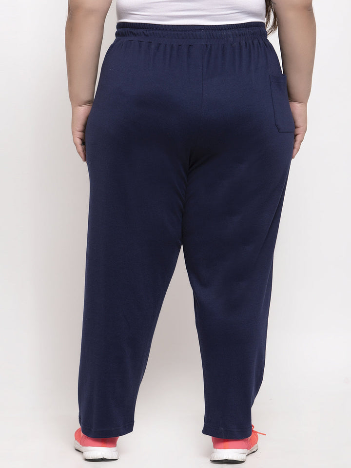 plusS Women Navy Blue Solid Straight-Fit Track Pants